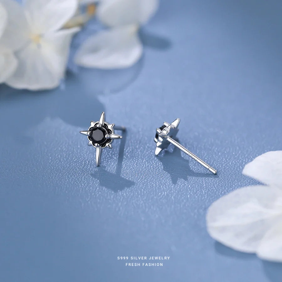 1 Paar S999 Silber Zirkon 925 Sterling Silber Ohrringe Achtstrahlige Stern Ohrstecker | Shop Nory