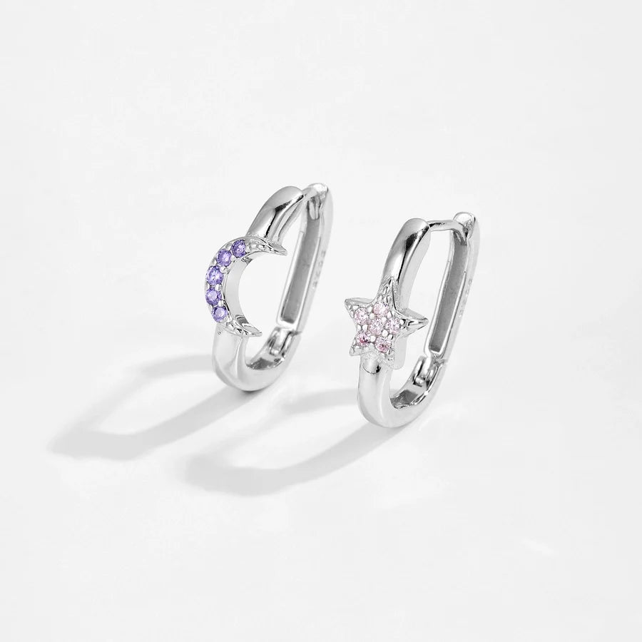 1 Paar 18K Gold Plattiert Weißgold Plattiert 925 Sterling Silber Zirkon 925 Sterling Silber Ohrringe Stern Mond Ohrringe | Shop Nory