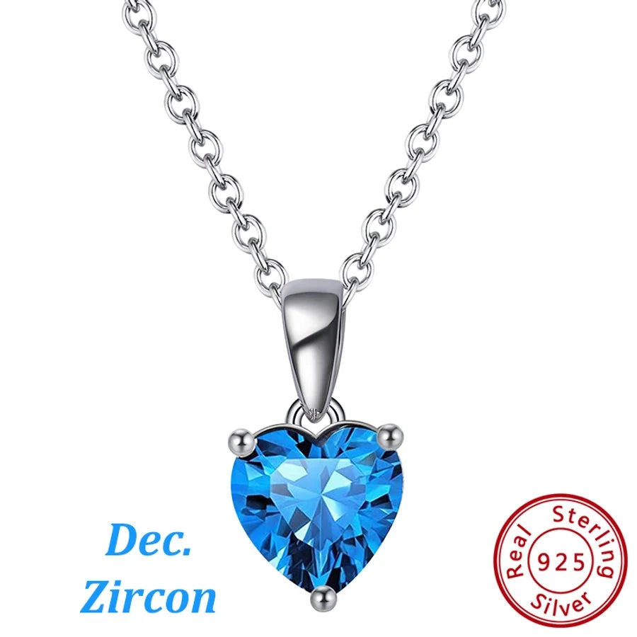 925 Sterling Silber Überzogene Kabelkette Runde Herzform Geburtstagsstein Halskette | Shop Nory