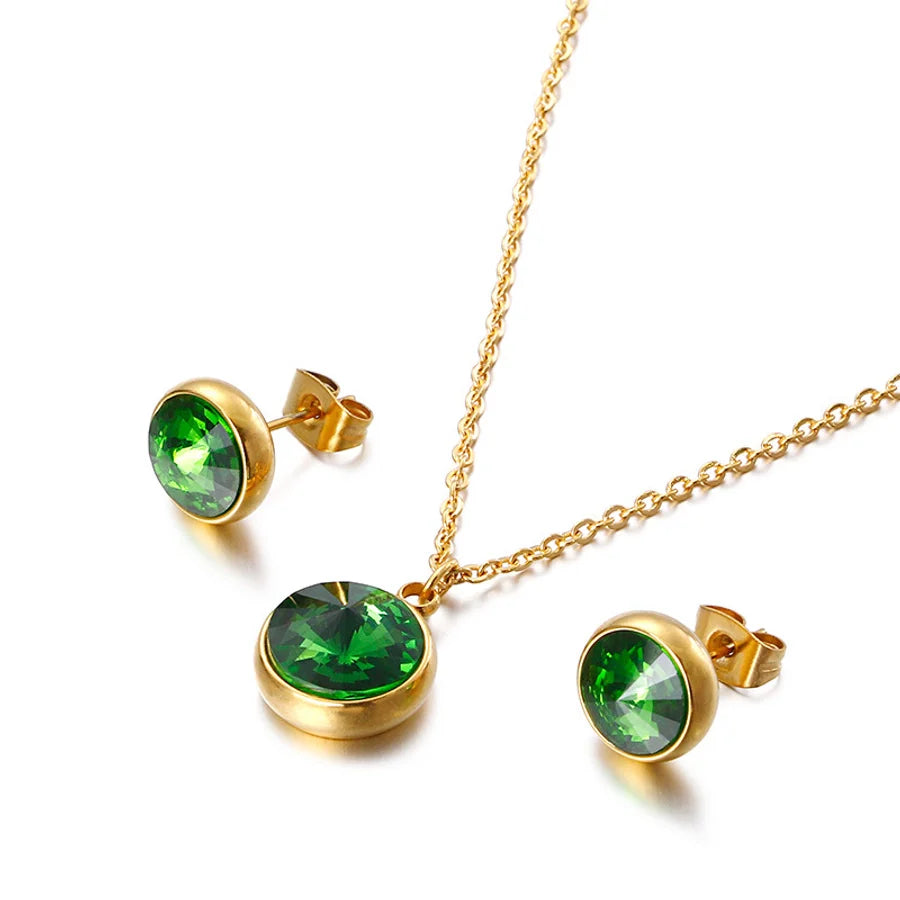 Set "Sofia" Ohrstecker, Halskette mit Zirkoniasteinen - 18k vergoldet | Shop Nory