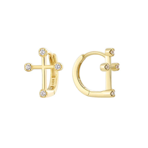 1 Paar 14K vergoldete 925 Sterlingsilber Zirkon 925 Sterlingsilber Ohrringe Kreuz Hoop Ohrringe | Shop Nory