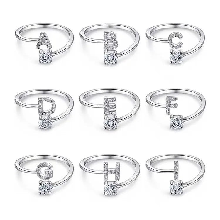 925 Sterling Silber Zirkon Buchstaben Offene Ringe 925 Sterling Silber Ringe | Shop Nory