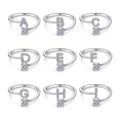 925 Sterling Silber Zirkon Buchstaben Offene Ringe 925 Sterling Silber Ringe | Shop Nory