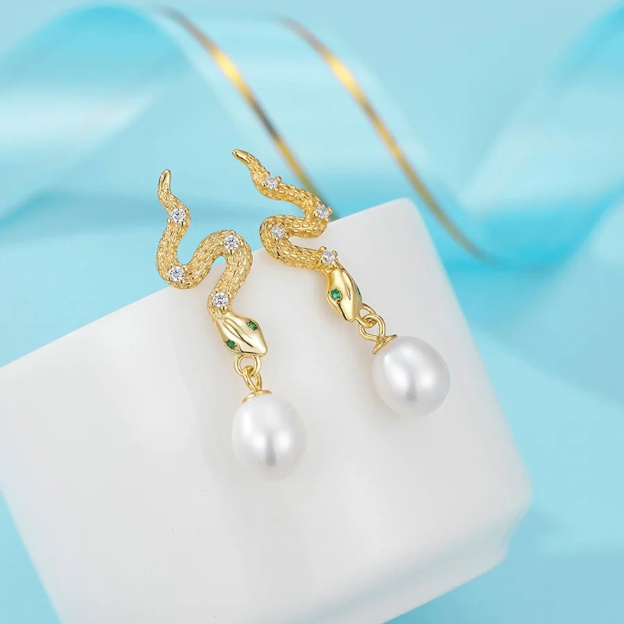 1 Paar 18K vergoldet Weißgold-plattiert 925 Sterling Silber Perle Zirkon 925 Sterling Silber Ohrringe Schlangenohrringe | Shop Nory