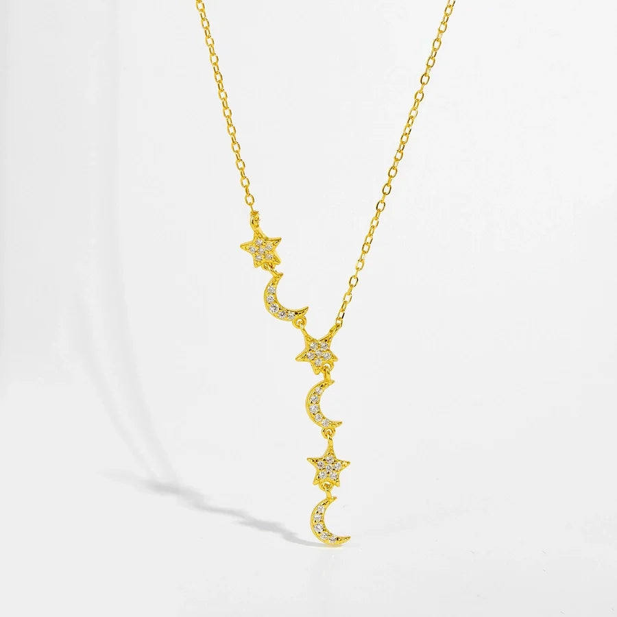 925 Sterling Silber Zirkon Kabelkette Stern Mond Anhänger Halskette | Shop Nory