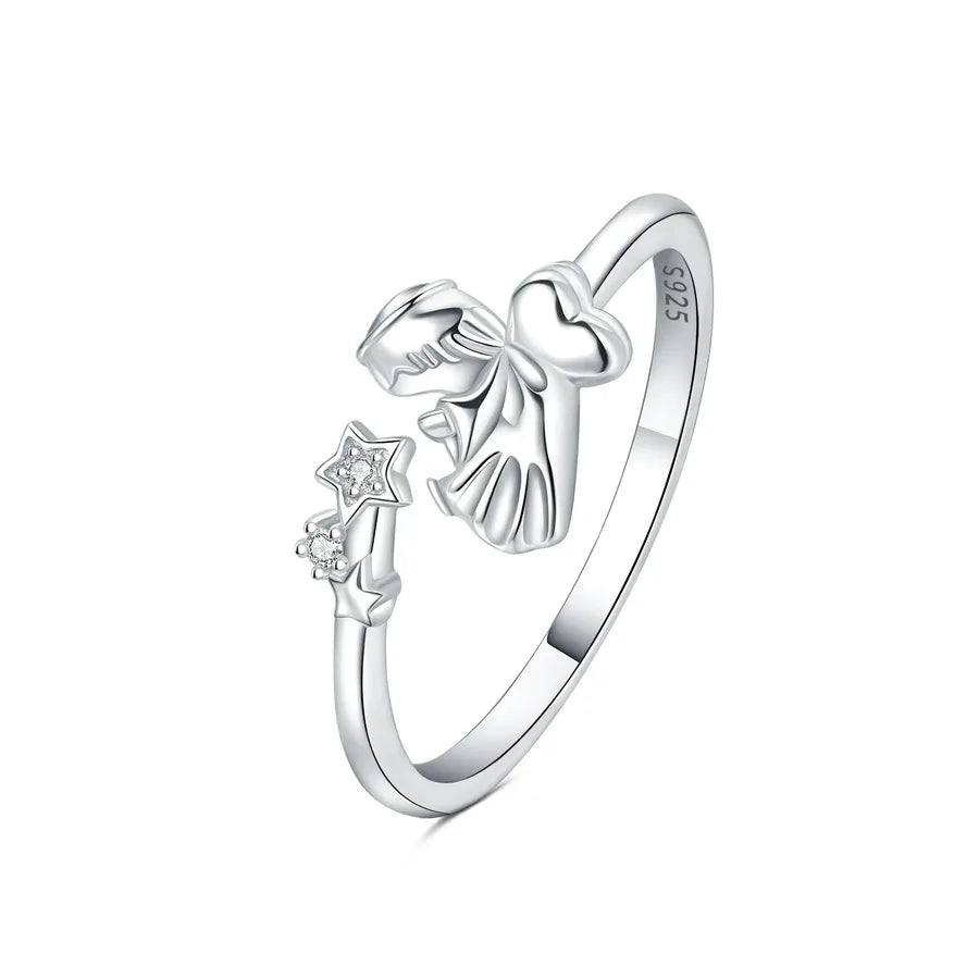 925 Sterlingsilber Buchstaben-Mond-Flugzeug Offene Ringe 925 Sterlingsilber Ringe | Shop Nory