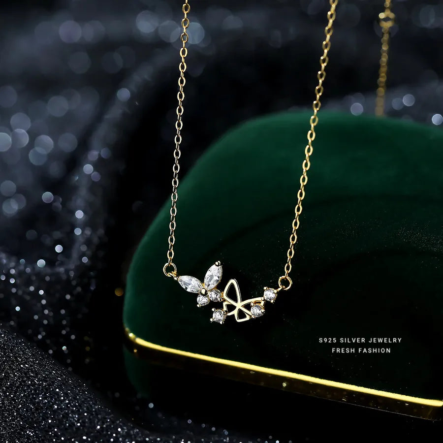 925 Sterling Silber Zirkon Kabelkette Beschichtung Schmetterling Anhänger Halskette | Shop Nory