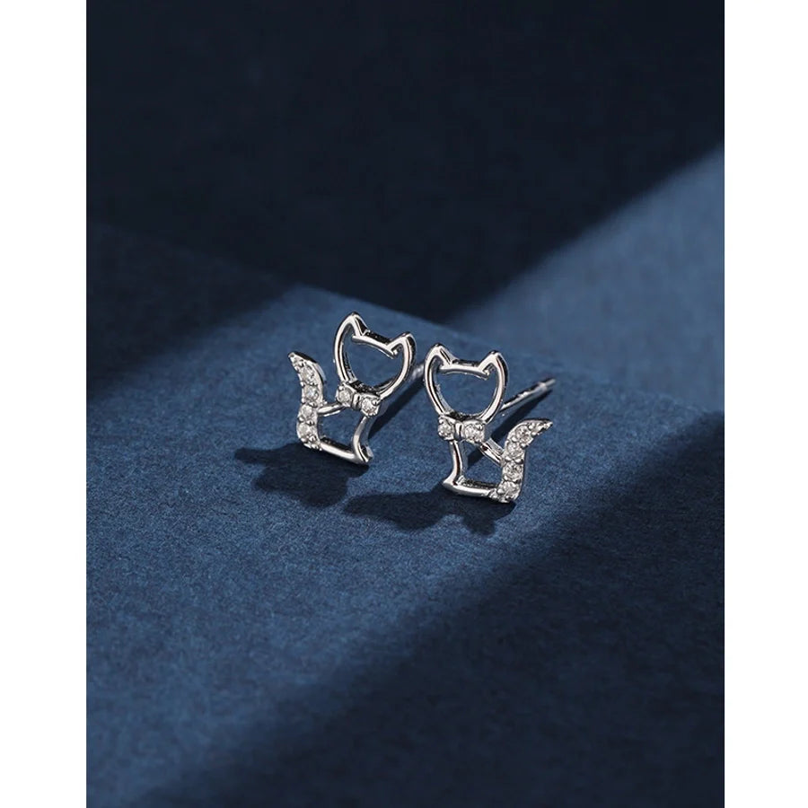 1 Paar 925 Sterling Silber Zirkon 925 Sterling Silber Ohrringe Katzenohren Stecker | Shop Nory