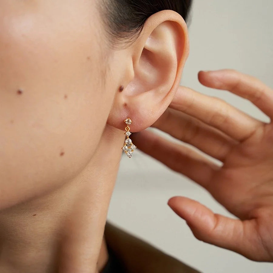 1 Paar 18K vergoldete 925 Sterling Silber Zirkon 925 Sterling Silber Ohrringe geometrische Tropfenohrringe | Shop Nory