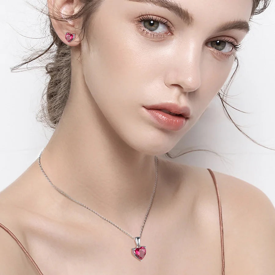 925 Sterling Silber Überzogene Kabelkette Runde Herzform Geburtstagsstein Halskette | Shop Nory