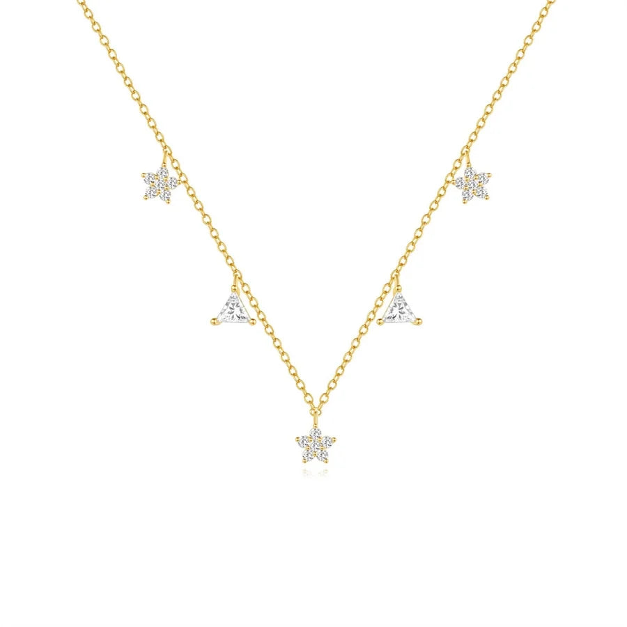 925 Sterling Silber Zirkon Kabelkette Plattierung Dreiecksblume Multi Charms Halskette | Shop Nory
