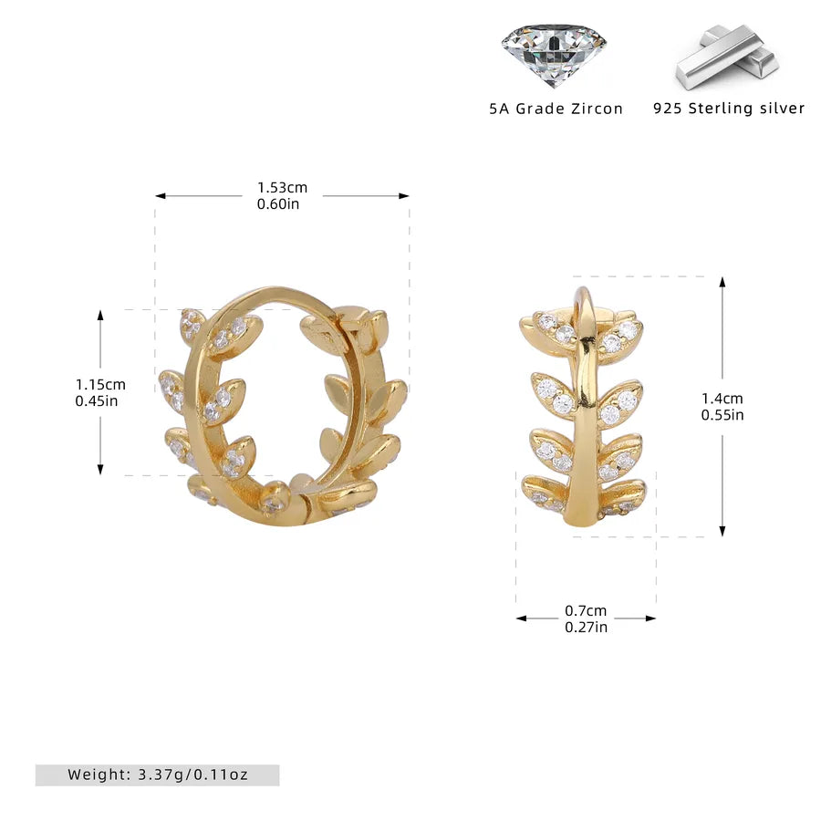 1 Paar 18K vergoldet Weißgold plattiert Rhodium plattiert 925 Sterling Silber Zirkon 925 Sterling Silber Ohrringe Blattohrringe | Shop Nory
