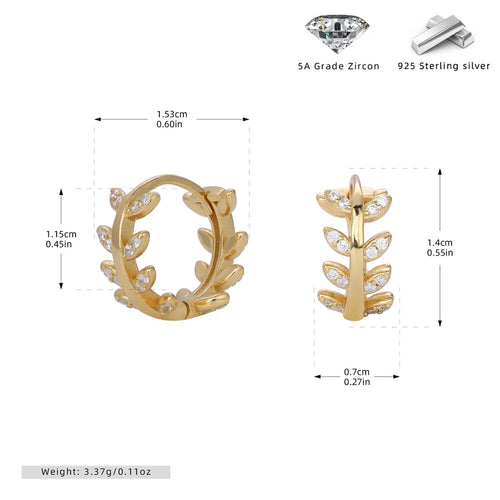 1 Paar 18K vergoldet Weißgold plattiert Rhodium plattiert 925 Sterling Silber Zirkon 925 Sterling Silber Ohrringe Blattohrringe | Shop Nory