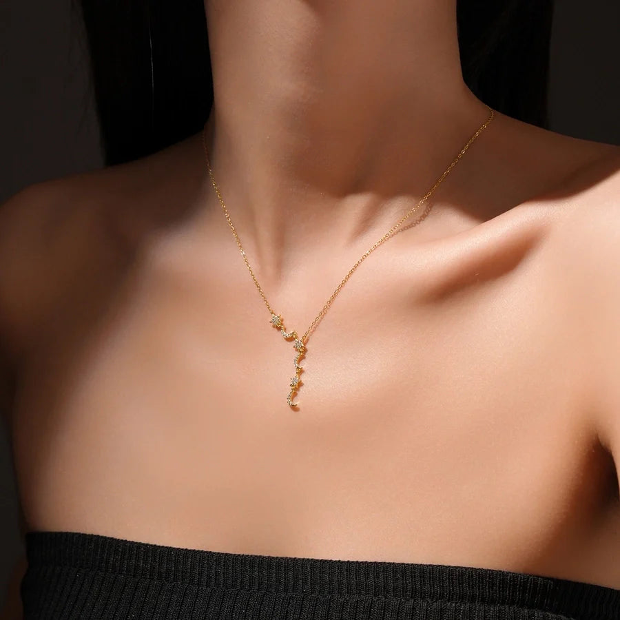 925 Sterling Silber Zirkon Kabelkette Stern Mond Anhänger Halskette | Shop Nory