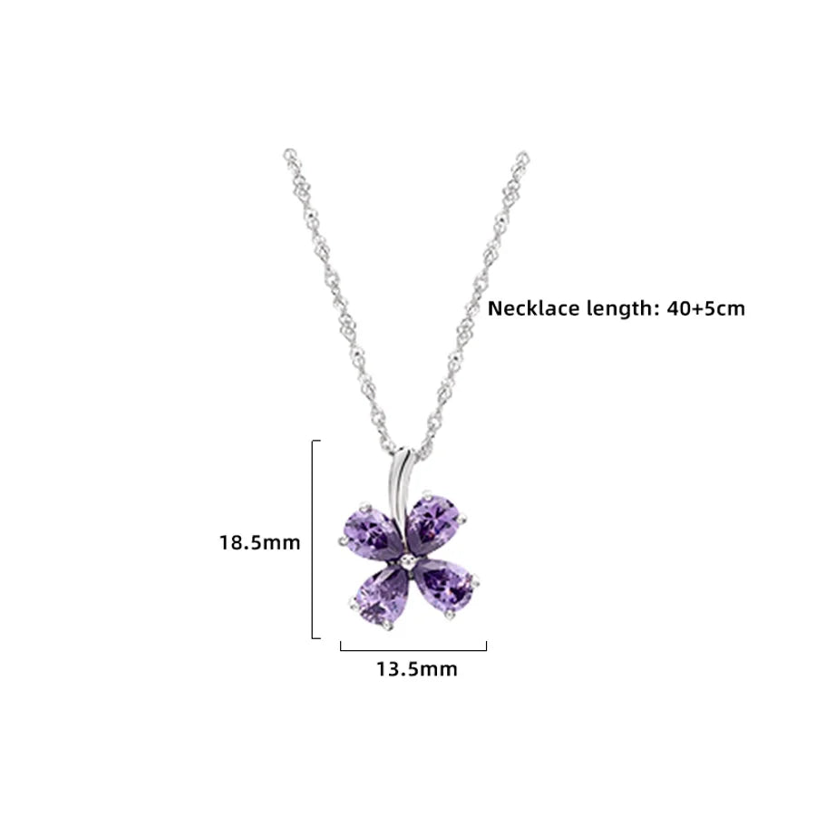 925 Sterling Silber Zirkon Polieren Einlage Blütenanhänger Halskette | Shop Nory