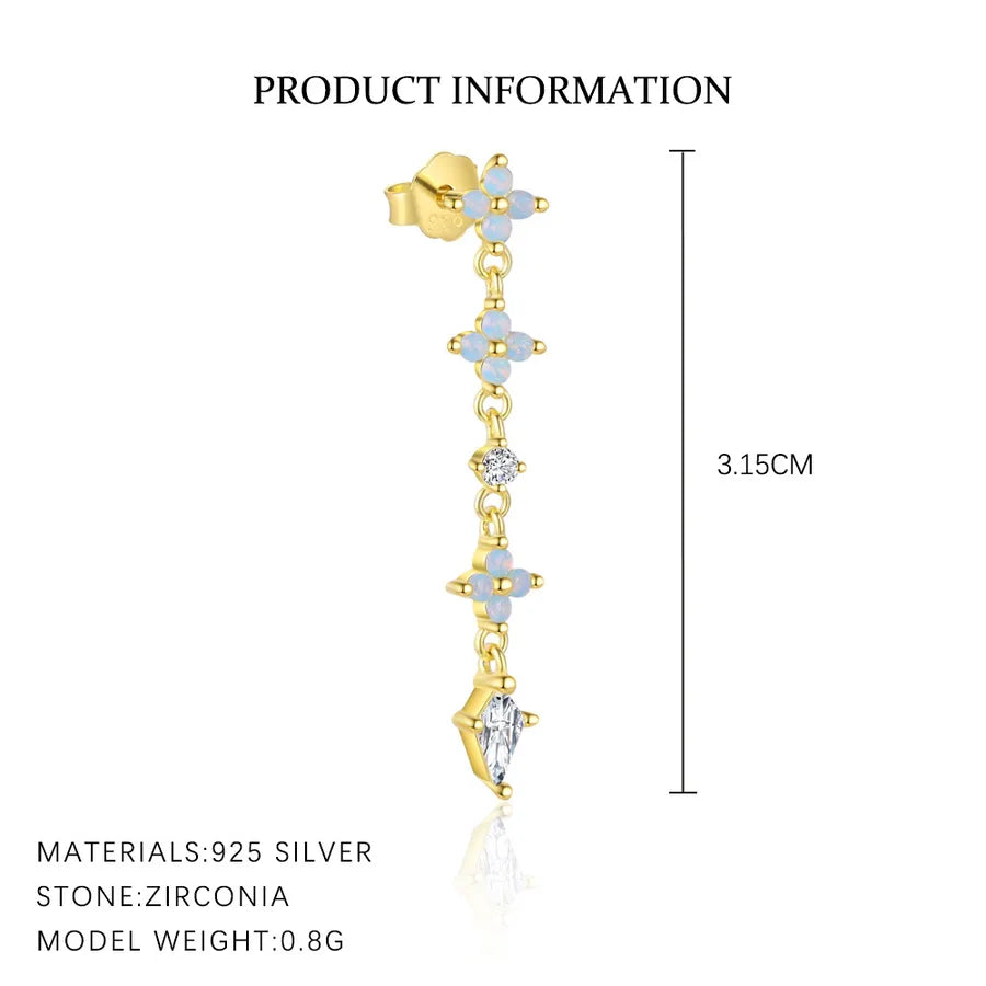 S925 Sterling Silber Lange Quaste Blumen Farb-Zirkonium Stecker Ohrringe für Frauen Nischen-Design Französische Mode Ring Anzug | Shop Nory
