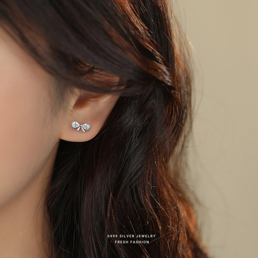 1 Paar S999 Silber Zirkon 925 Sterling Silber Ohrringe Schleife Knoten Ohrstecker | Shop Nory