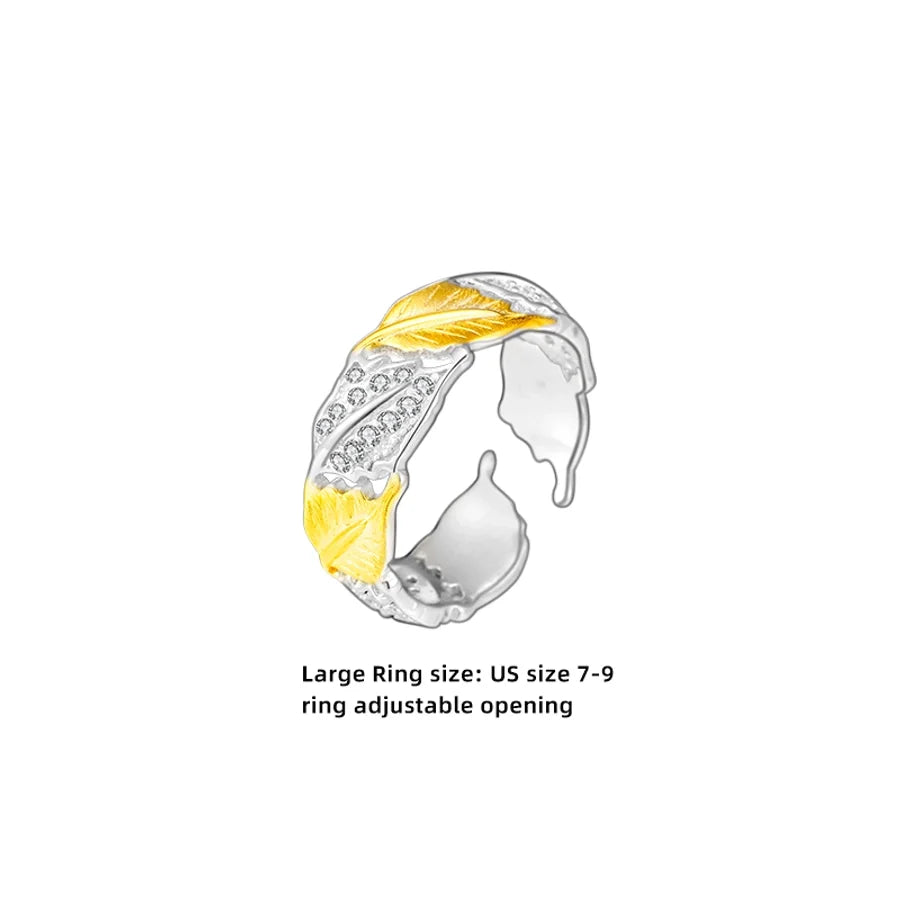 18K Gold Plated Weißgold Plated 925 Sterling Silber Zirkon Unregelmäßige Blätter Offene Ringe 925 Sterling Silber Ringe | Shop Nory