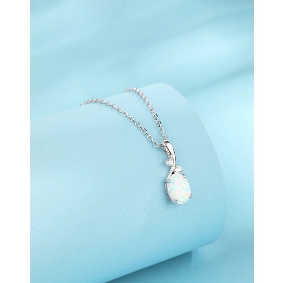925 Sterling Silber Opal Zirkon Kabelkette Einlage Geometrische Anhänger Halskette | Shop Nory