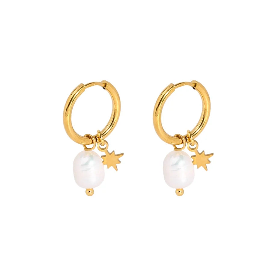 Creolen "Star" in Edelstahl - 18k vergoldet mit Perle | Shop Nory