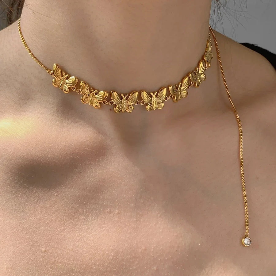 Choker Halskette Schmetterling in Edelstahl - 16k vergoldet | Shop Nory