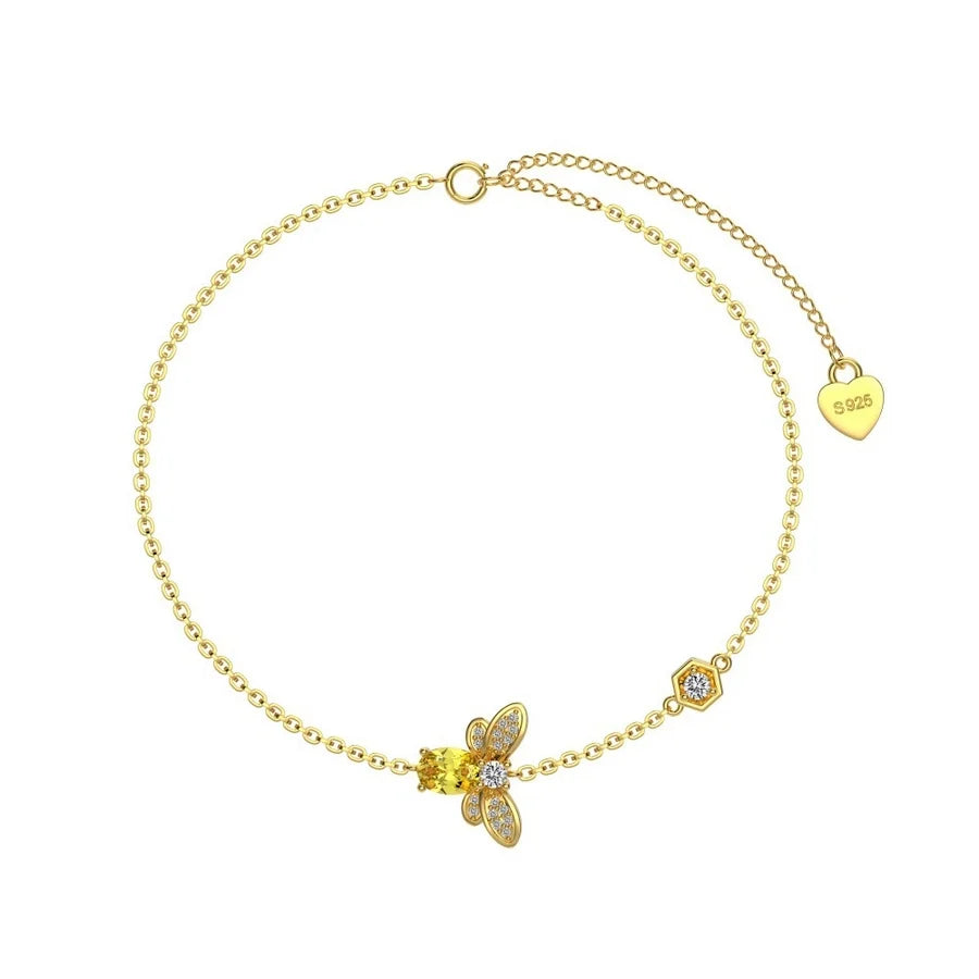 Leichte Luxus Hochwertige S925 Sterling Silber Halskette Armband Ohrringe Damen Exquisites Glühwürmchen-Form Gelb Zirkonium Eingelassene Drei-Teile Set | Shop Nory