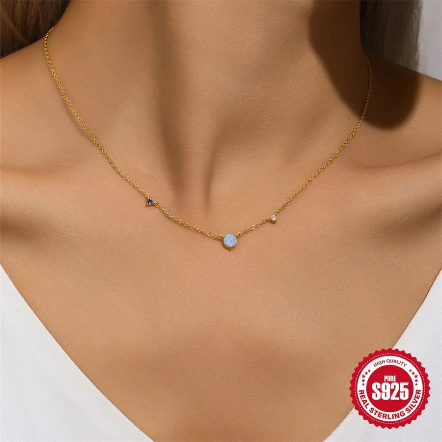 925 Sterling Silber Opal Zirkon Kabelkette Beschichtung Geometrische Halskette | Shop Nory