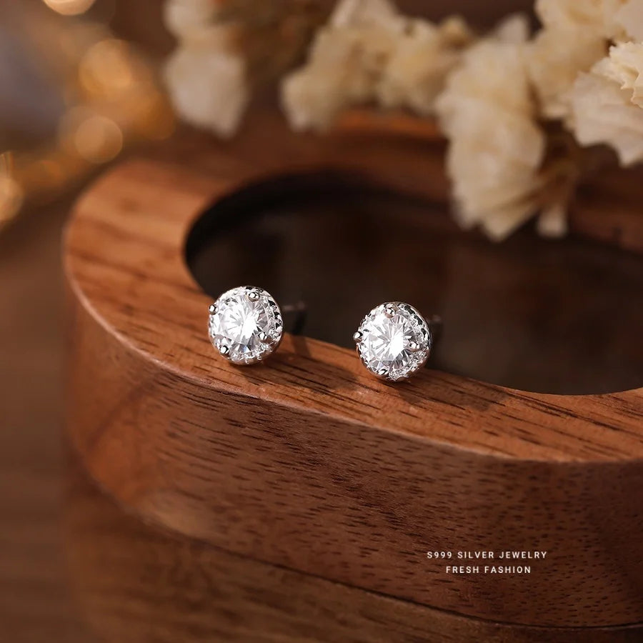 1 Paar 925 Sterling Silber Zirkon 925 Sterling Silber Ohrringe Runde Ohrstecker | Shop Nory