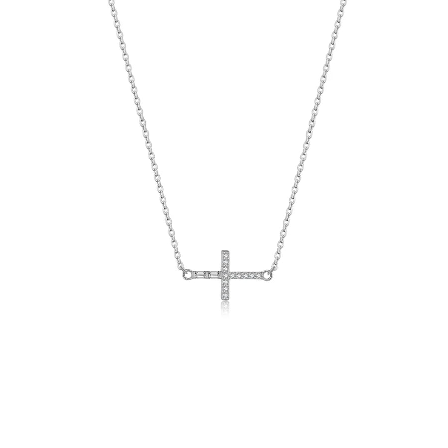 925 Sterling Silber Zirkon Kabelkette Einlage Geometrisches Kreuz Anhänger Halskette | Shop Nory