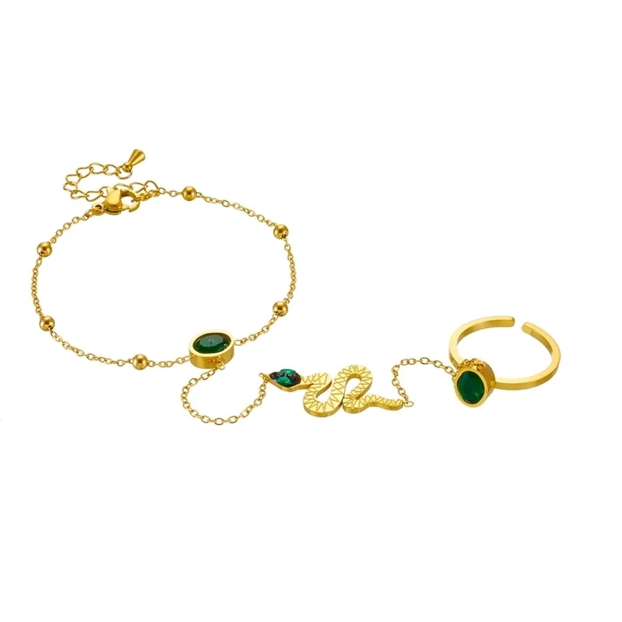 3 in 1: Handkette "Kleopatra" Armband und Ring in Edelstahl - 18k vergoldet | Shop Nory