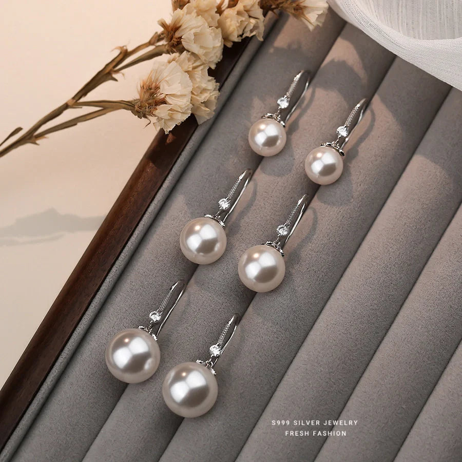 1 Paar S999 Silber Glasperle Zirkon 925 Sterling Silber Ohrringe Perlen Tropf Ohrringe | Shop Nory