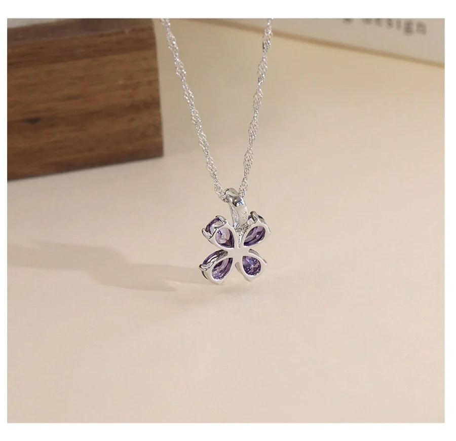925 Sterling Silber Zirkon Polieren Einlage Blütenanhänger Halskette | Shop Nory
