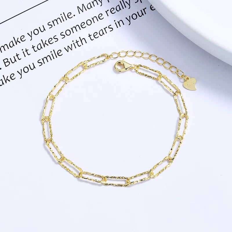 925 Sterling Silver Paperclip Chain Armbänder Einfache Stil | Shop Nory