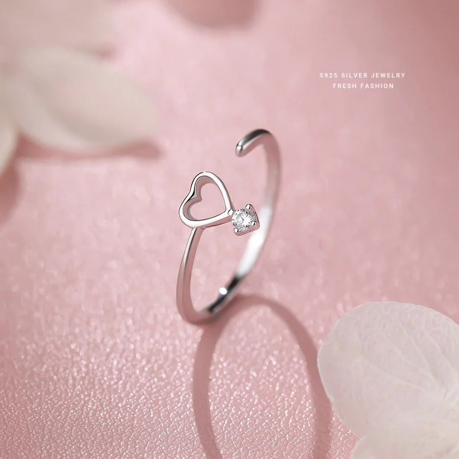 925 Sterlingsilber Zirkon Herzform Offene Ringe 925 Sterlingsilber Ringe | Shop Nory
