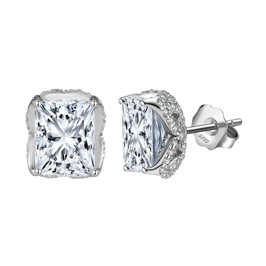 Weißgoldbeschichtete versilberte 925 Sterling Silber Zirkon 925 Sterling Silber Ohrringe runde Herzform Rhombus Ohrringe | Shop Nory
