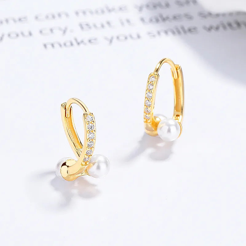 1 Paar 925 Sterling Silber Kunstperlen Zirkon 925 Sterling Silber Ohrringe Geometrische Hoops Ohrringe | Shop Nory