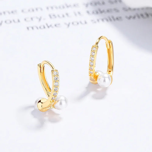 1 Paar 925 Sterling Silber Kunstperlen Zirkon 925 Sterling Silber Ohrringe Geometrische Hoops Ohrringe | Shop Nory