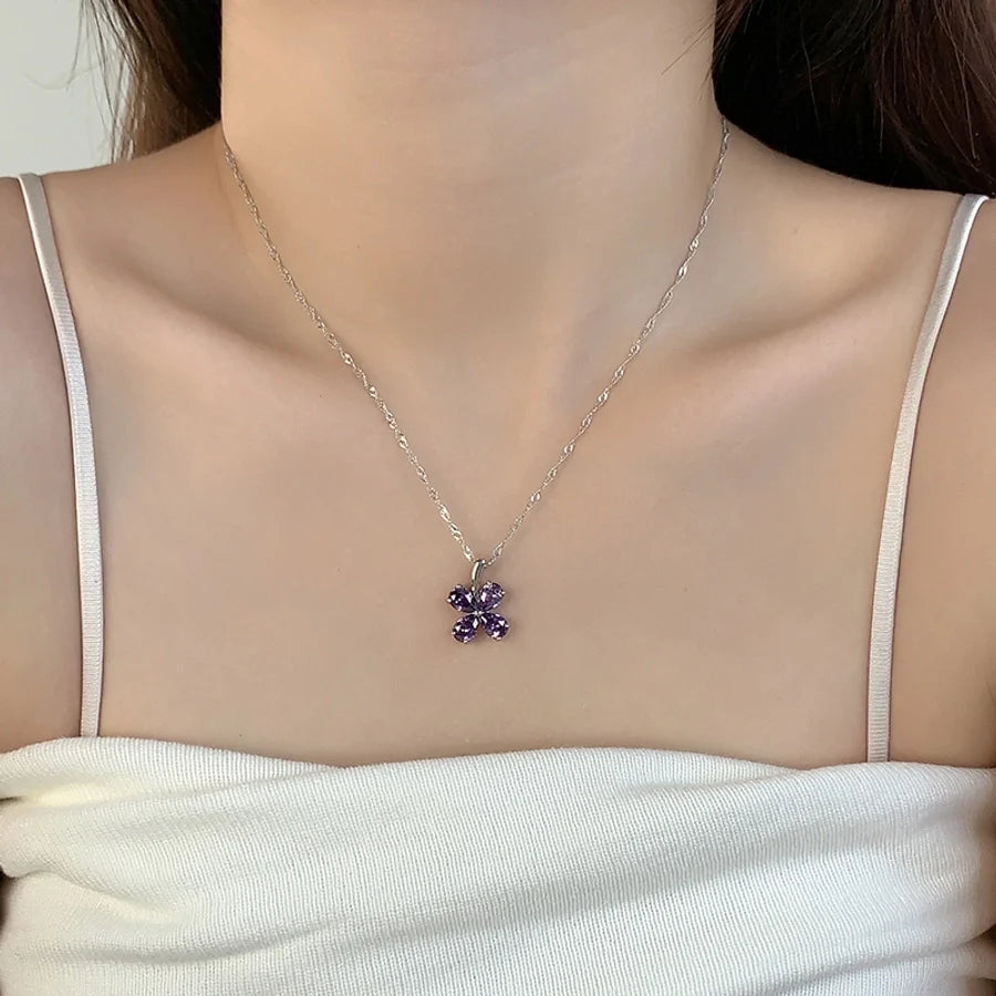 925 Sterling Silber Zirkon Polieren Einlage Blütenanhänger Halskette | Shop Nory