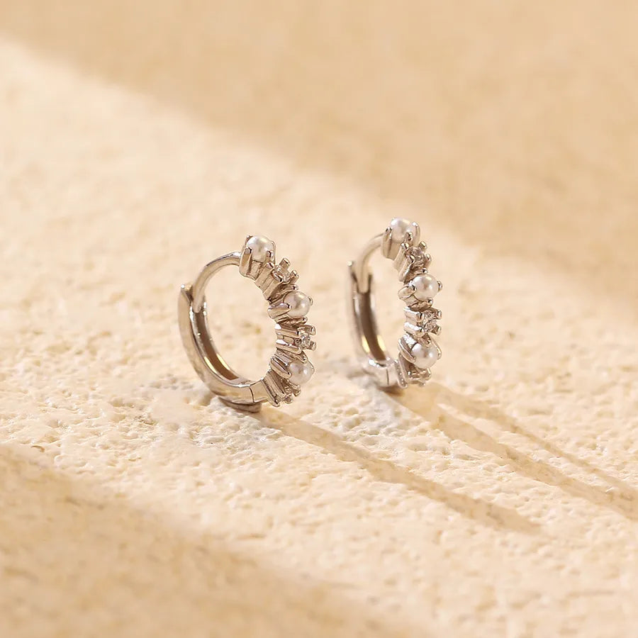 1 Paar 925 Sterling Silber Perle Zirkon Geometrische Ohrringe | Shop Nory