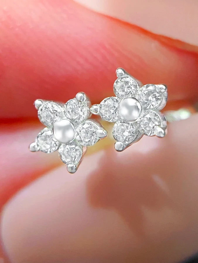 1 Paar 18K goldplattierte versilberte 925 Sterling Silber Zirkon 925 Sterling Silber Ohrringe Blumen Ohrstecker | Shop Nory