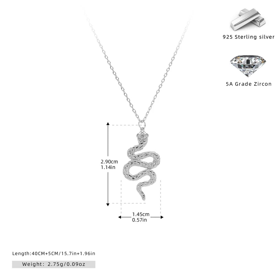 925 Sterlingsilber Zirkon Kabelkette Einlage Schlangenanhänger Halskette | Shop Nory