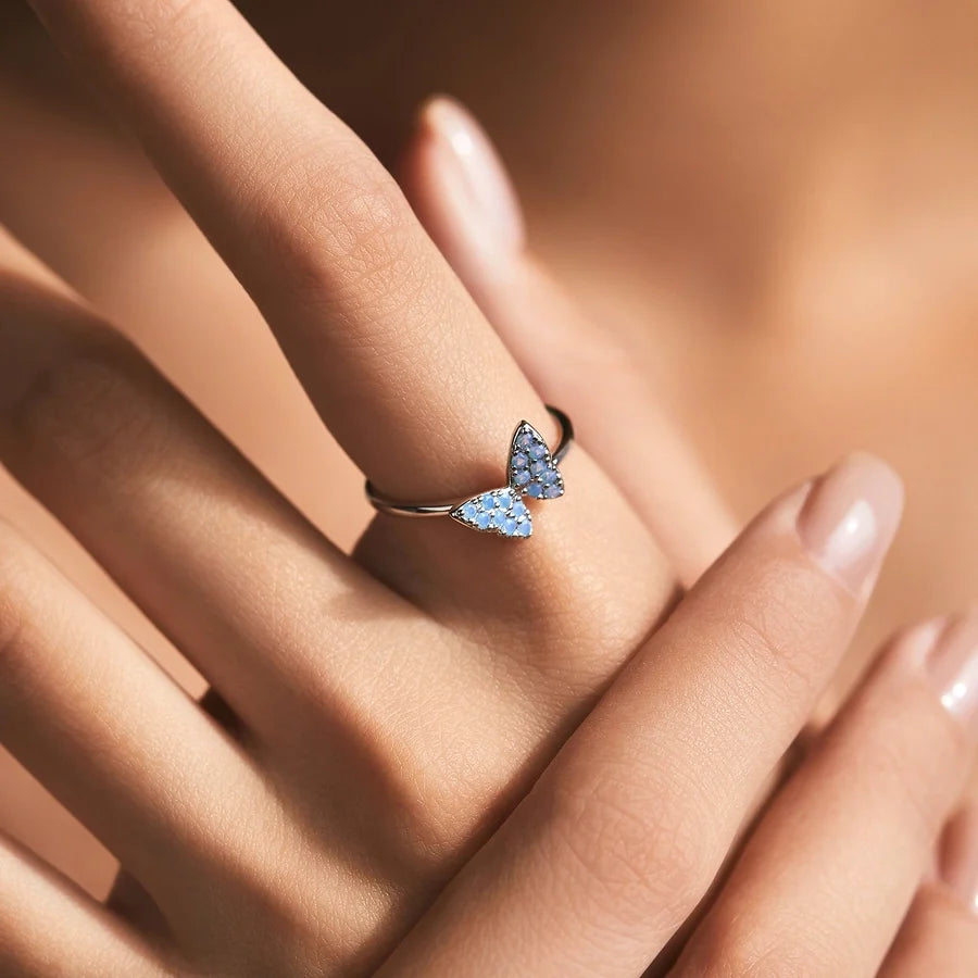 Rhodium-beschichtete 925 Sterling Silber Opal Schmetterlingsringe 925 Sterling Silber Ringe | Shop Nory
