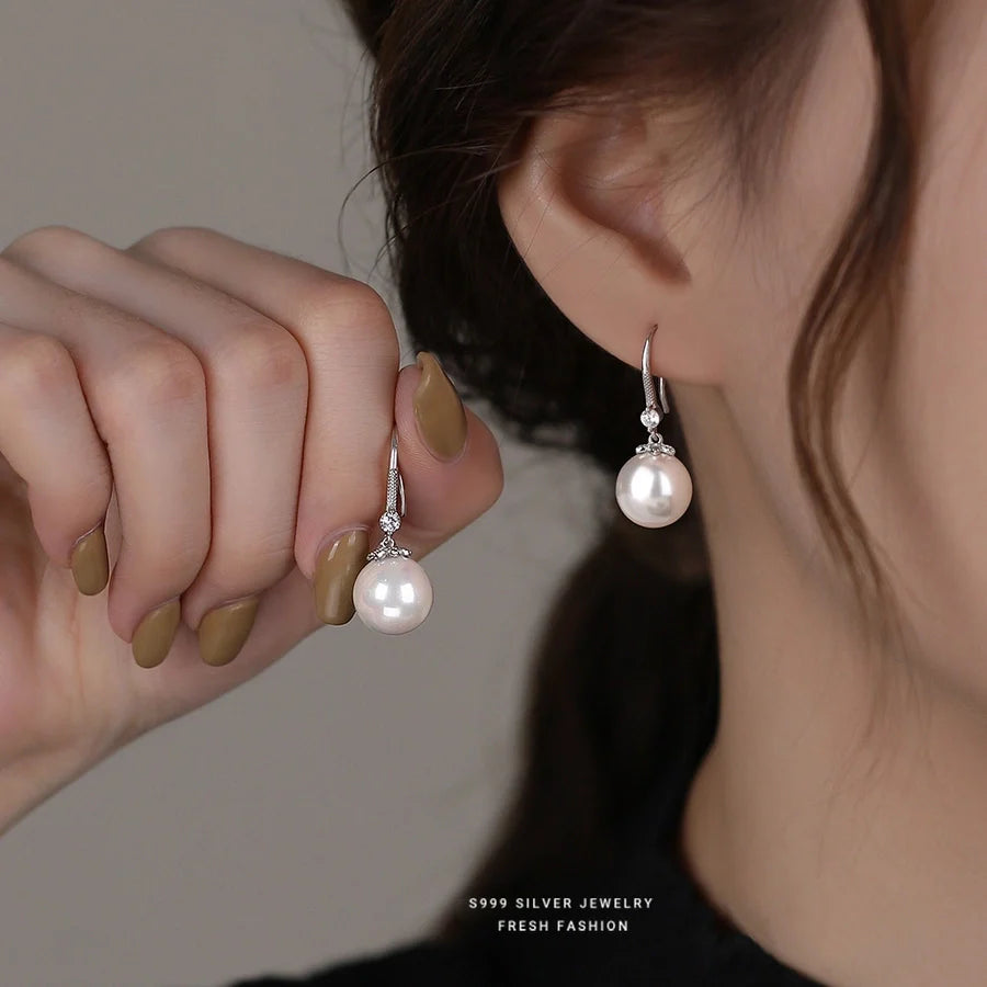 1 Paar S999 Silber Glasperle Zirkon 925 Sterling Silber Ohrringe Perlen Tropf Ohrringe | Shop Nory