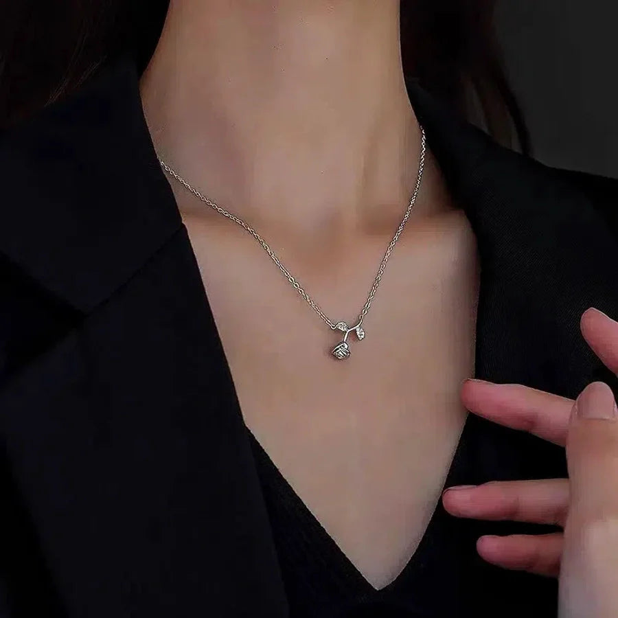925 Sterlingsilber Zirkon Kabelkette Einlage Rose Halskette | Shop Nory