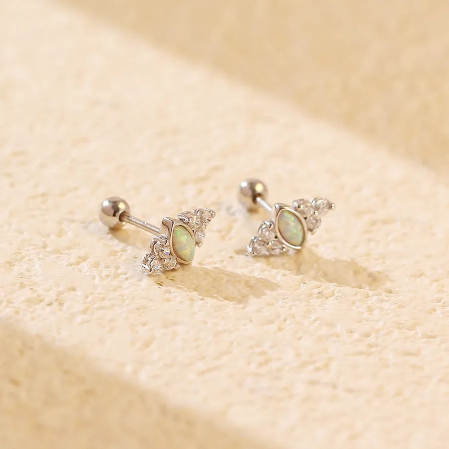 1 Paar 925 Sterling Silber Opal Zirkon 925 Sterling Silber Ohrringe Geometrische Ohrstecker | Shop Nory