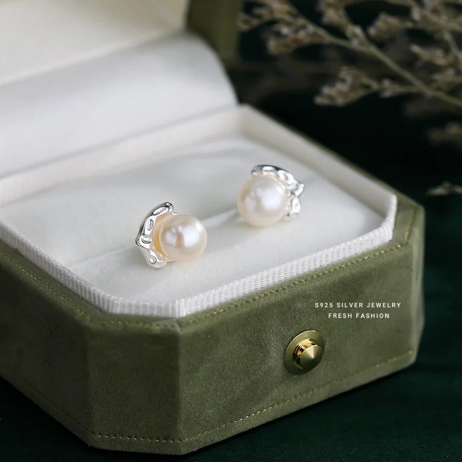1 Paar 925 Sterling Silber Künstliche Perlen 925 Sterling Silber Ohrringe Geometrische Ohrstecker | Shop Nory
