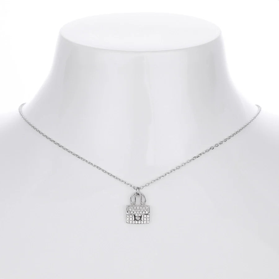 925 Sterling Silber Rack Plattiert Langlebig Plattiert Zirkon Kabelkette Tasche Anhänger Halskette | Shop Nory