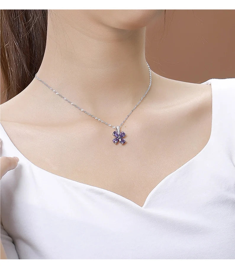925 Sterling Silber Zirkon Polieren Einlage Blütenanhänger Halskette | Shop Nory