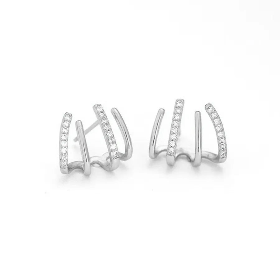 K Gold Plattiert Weißgold Plattiert 925 Sterlingsilber Zirkon 925 Sterlingsilber Ohrringe Geometrische Ohrstecker | Shop Nory