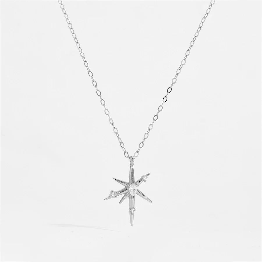 925 Sterling Silver Zircon Kabelkette Geometrische Anhänger Halskette | Shop Nory